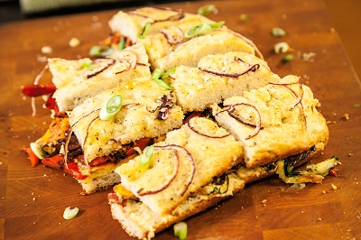 vegan grilled veggie focaccia sheet pan sandwiches - The Baking Fairy