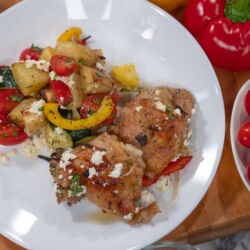 Greek Style Chicken Thigh Sheet Pan Dinner