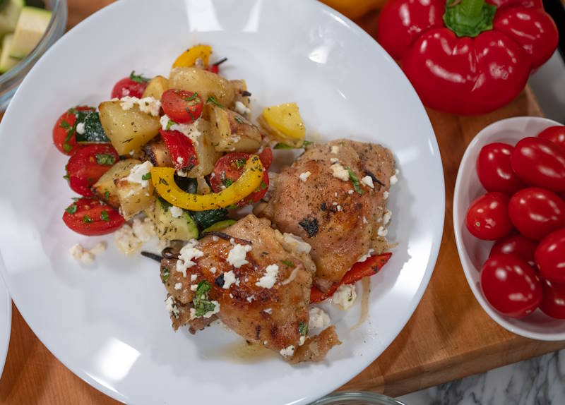 Greek Style Chicken Thigh Sheet Pan Dinner